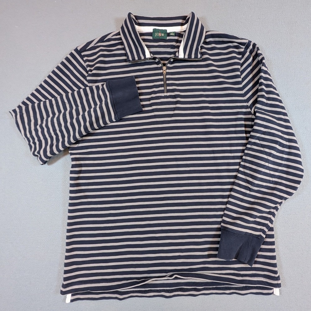 J. Crew Rugby Quarter-Zip Pullover Men Large Striped Long Sleeve Elbow Patches - Picture 2 of 9